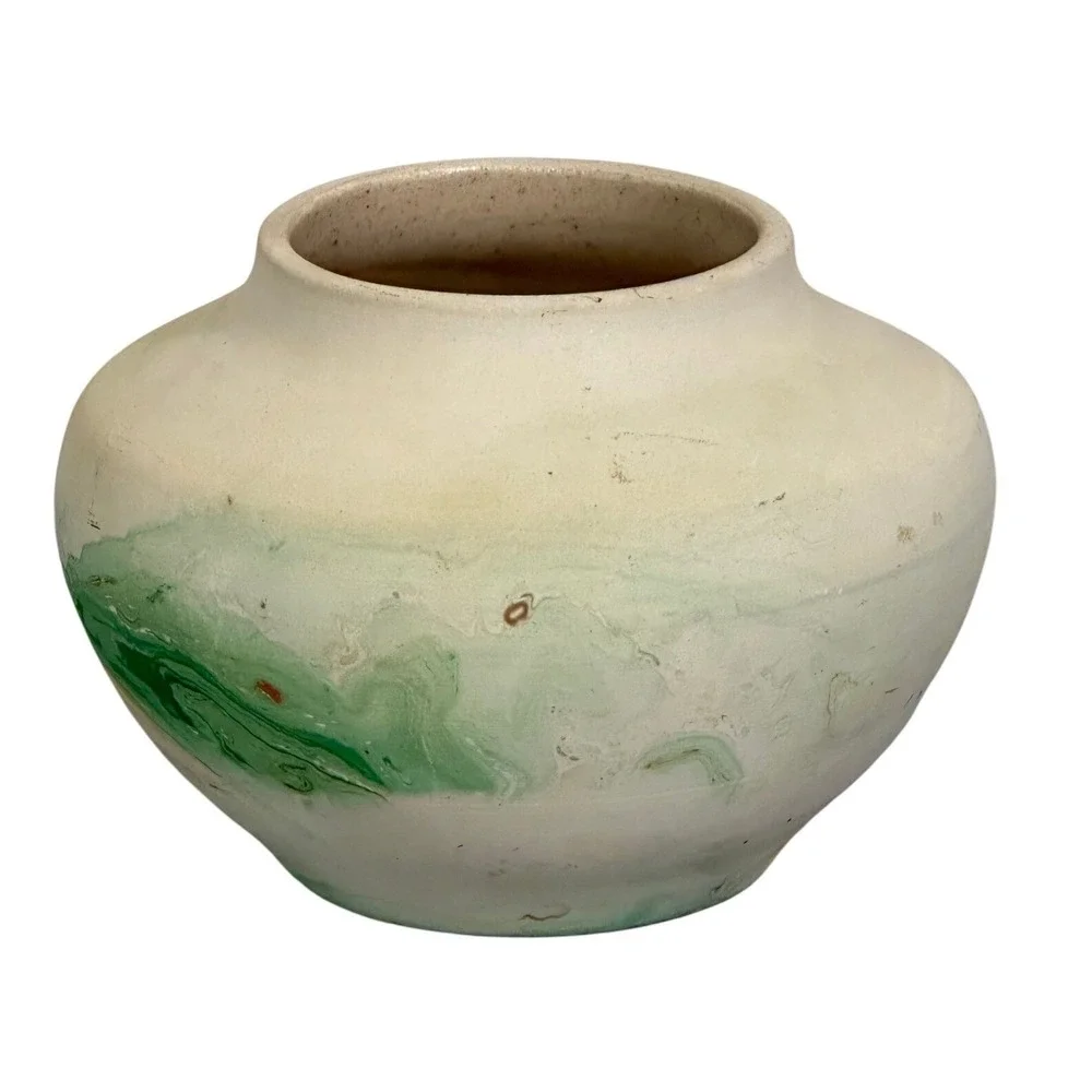 Vintage Nemadji USA Pottery Swirl Glaze Native‎ American Earth Tones Green Gold